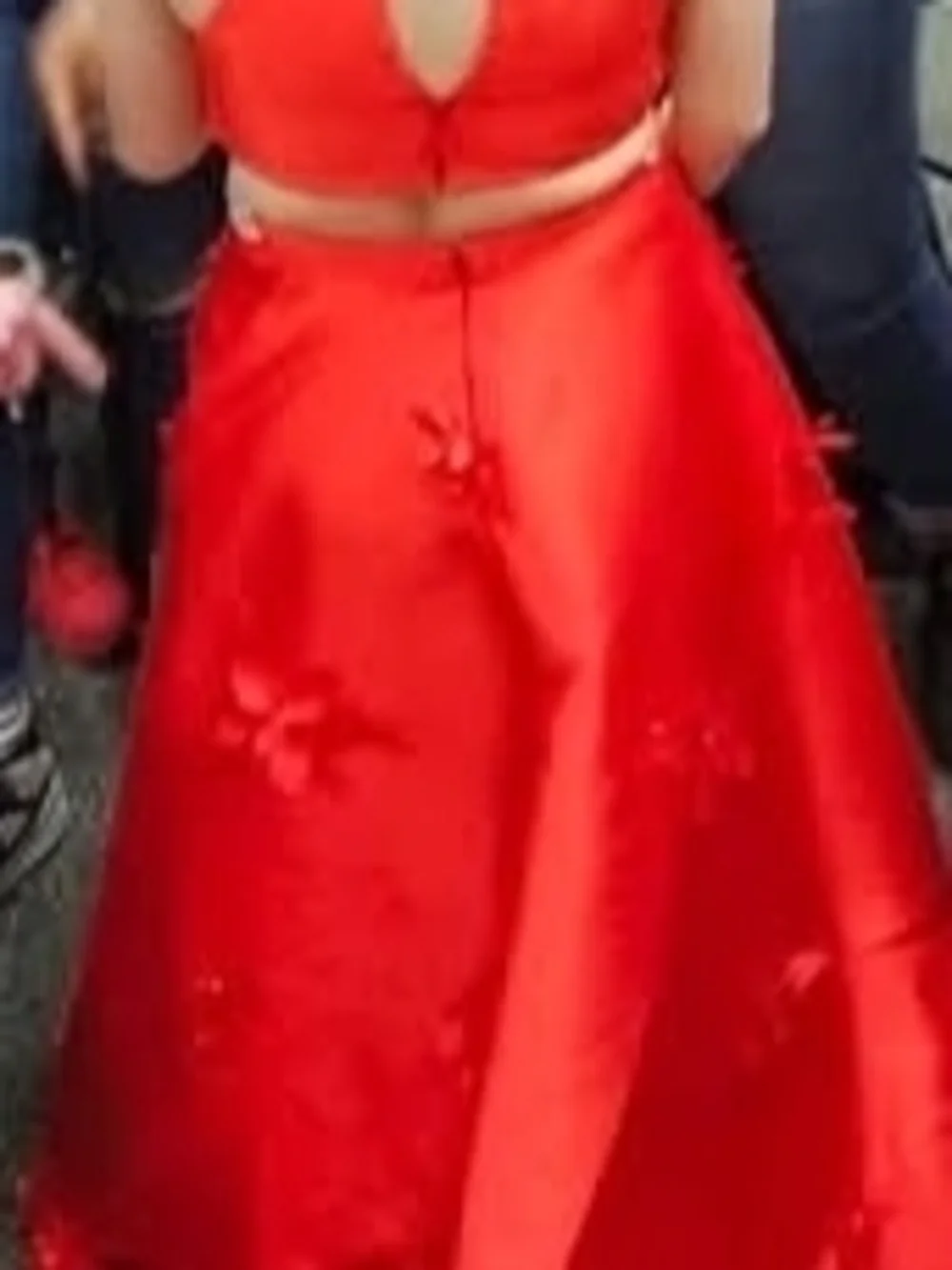 Sherri Hill Red Halter Gown with 3D Floral Appliqués - Picture 2 of 3